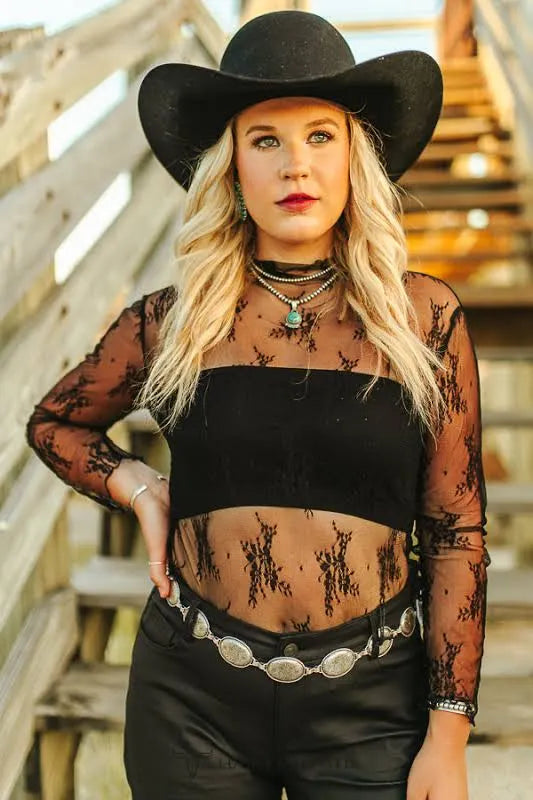 Black Floral Mesh Top