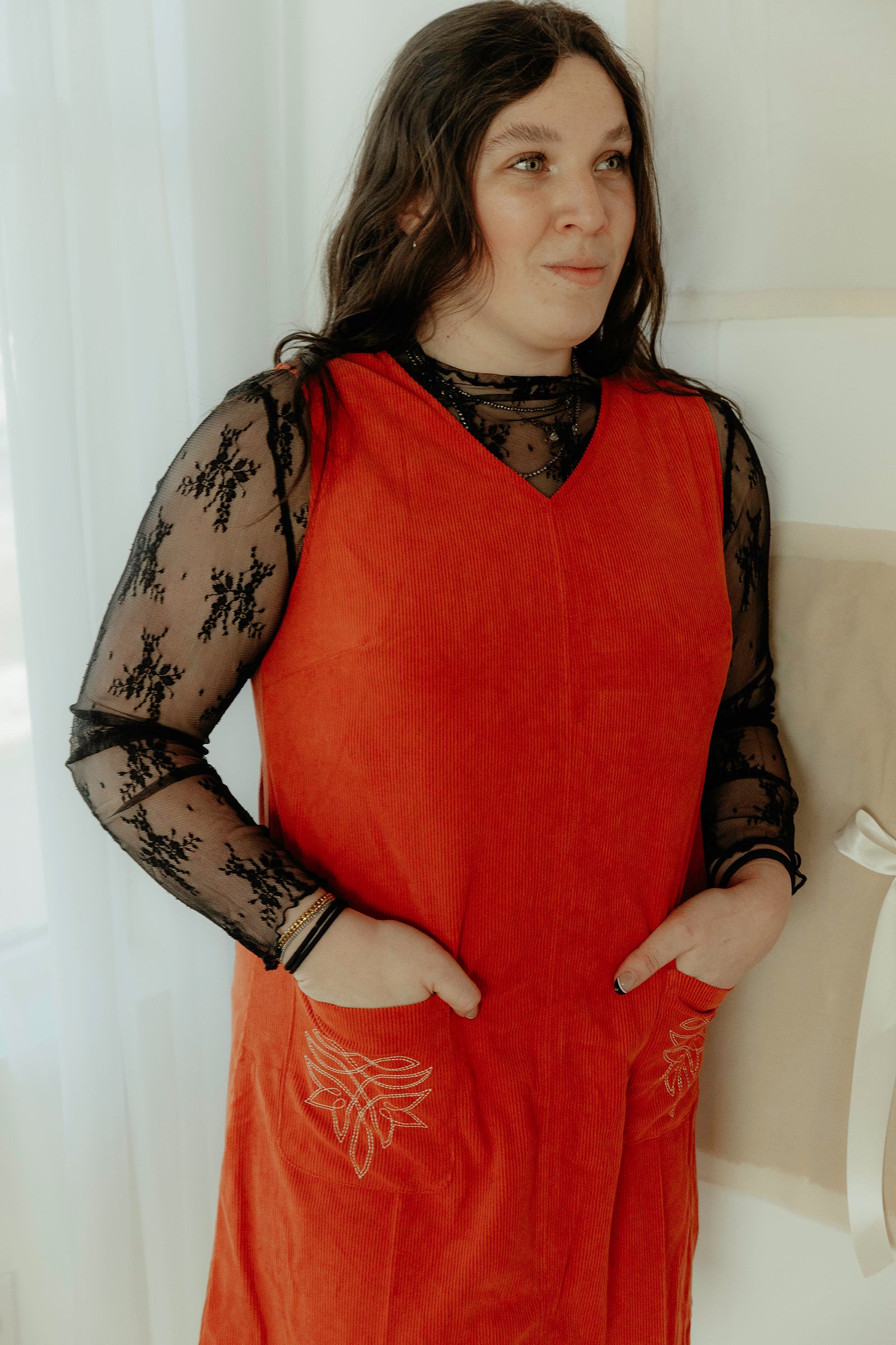 Western Embroidered Corduroy Dress