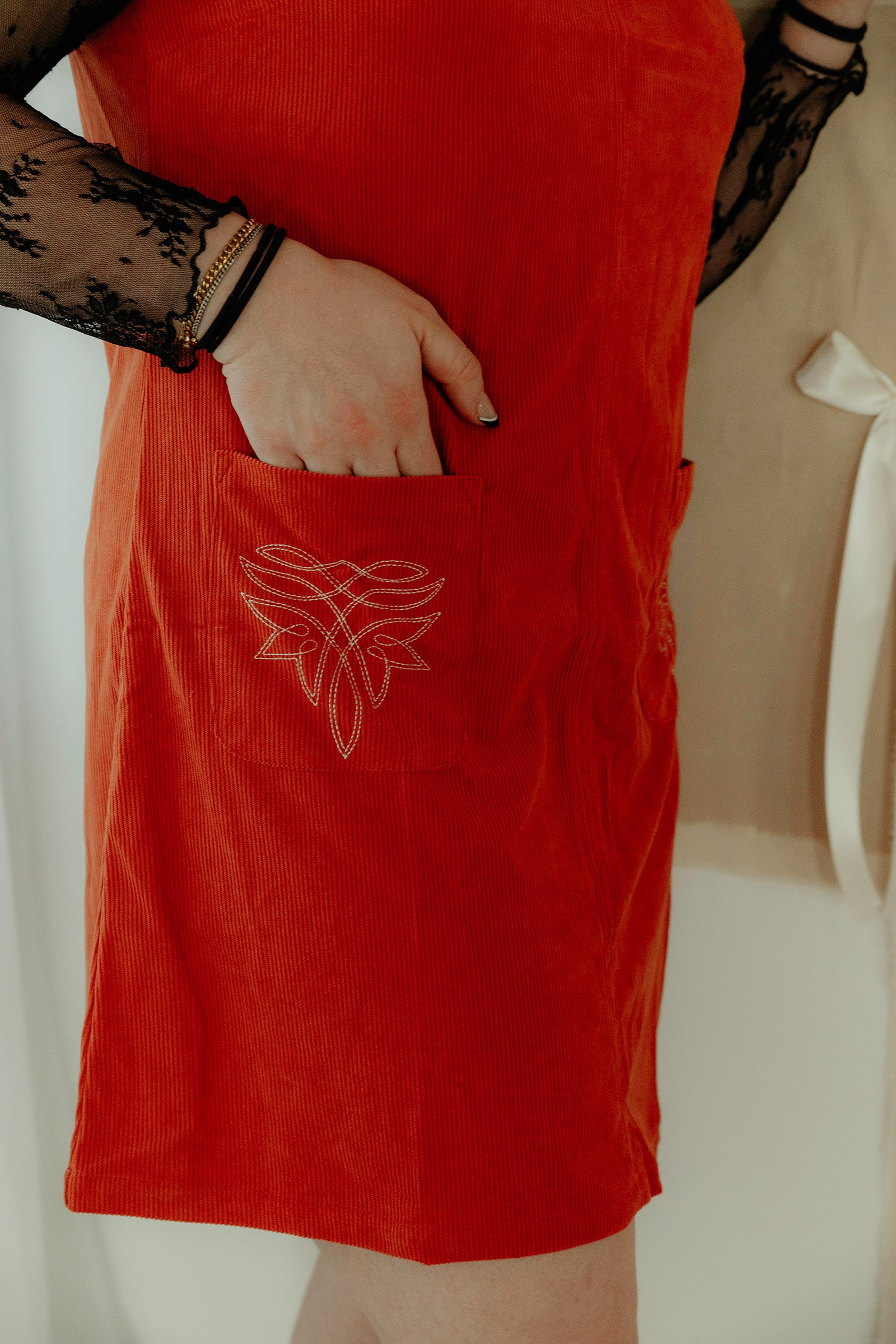 Western Embroidered Corduroy Dress