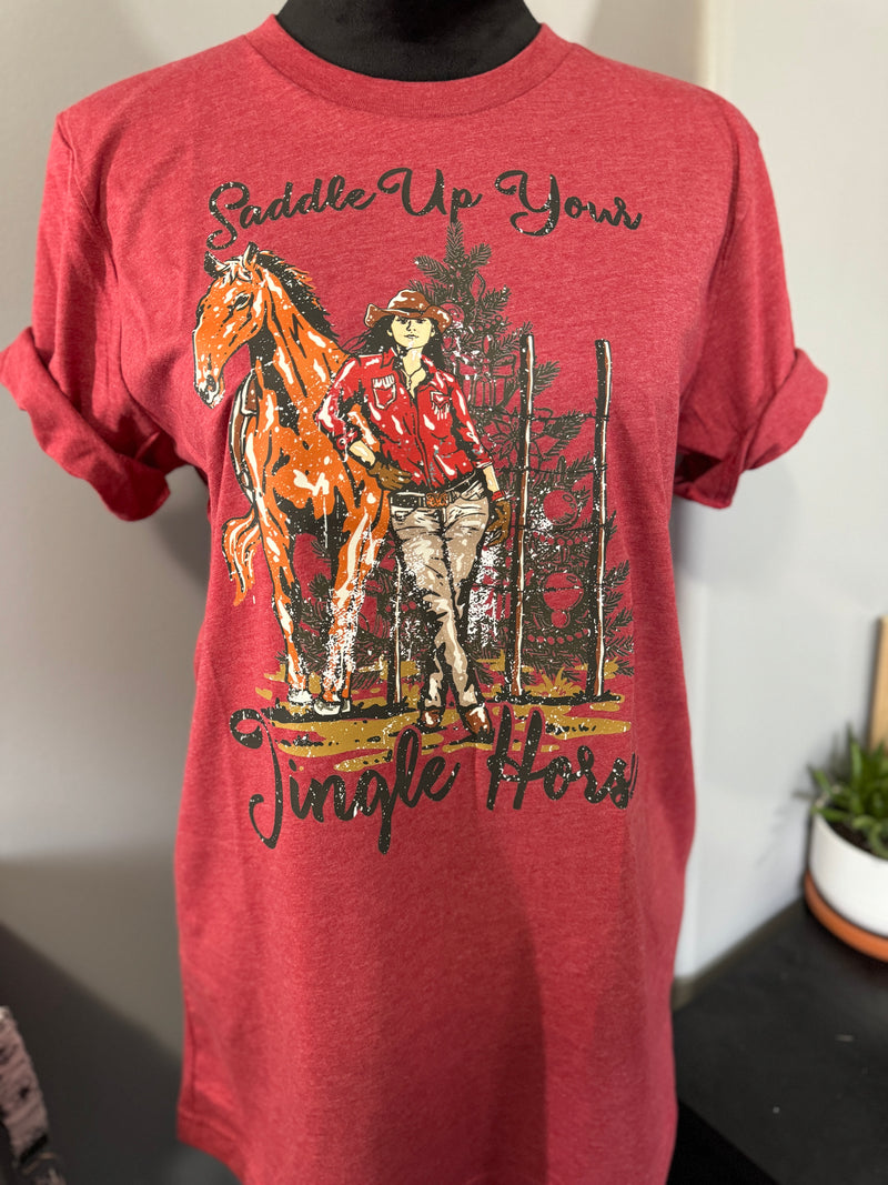 Saddle up jingle horse graphic tee