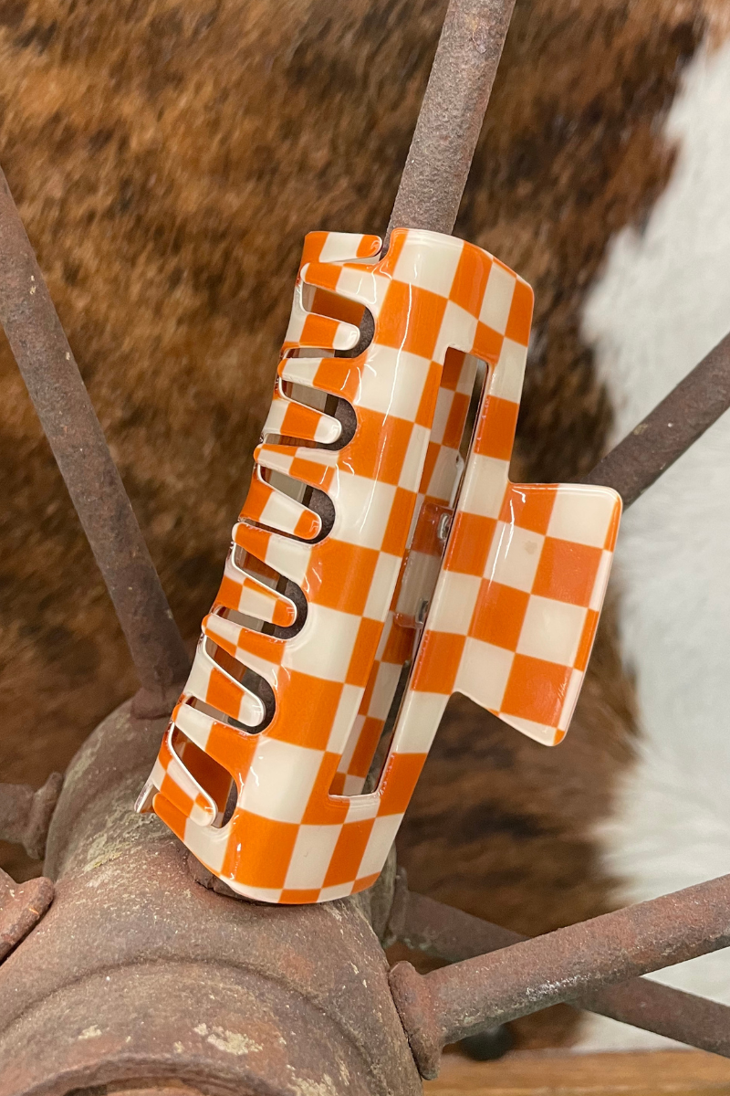 Orange Checked Funky Frontier Claw Clip