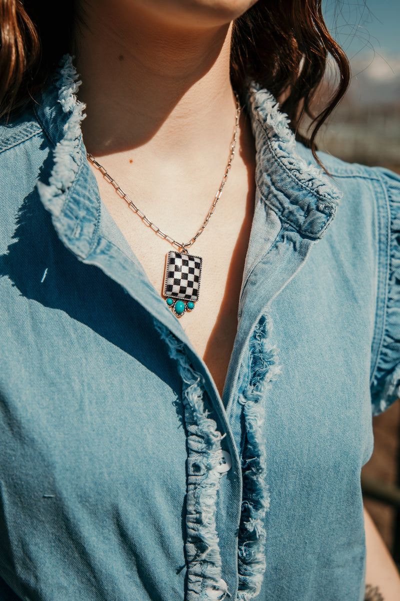 Checkered Turquoise Pendant Necklace