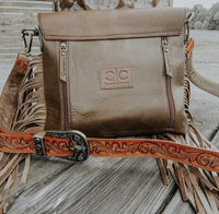 Georgia Cowhide Tooled Fringe Crossbody Purse