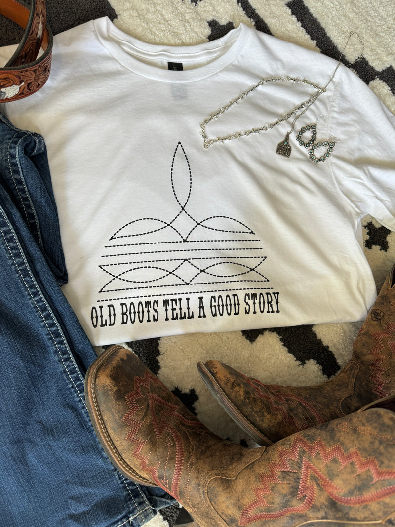 Old Boots Tell A Good Story Graphic Tee