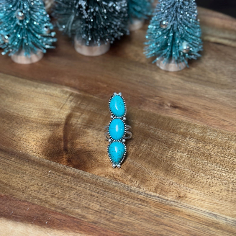 Triple Decker Turquoise Adjustable Ring