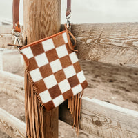 Fringed & Checkered Charm Crossbody Purse