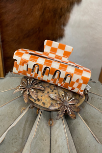 Orange Checked Funky Frontier Claw Clip