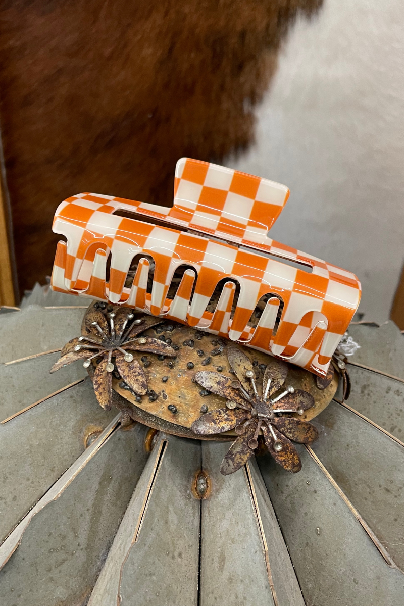 Orange Checked Funky Frontier Claw Clip